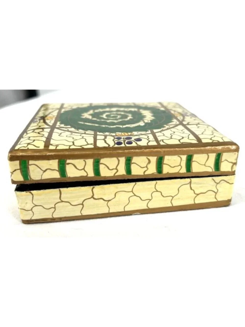 India Coasters Hand Painted Lacquered Paper Mache 6 Coasters w/ Box